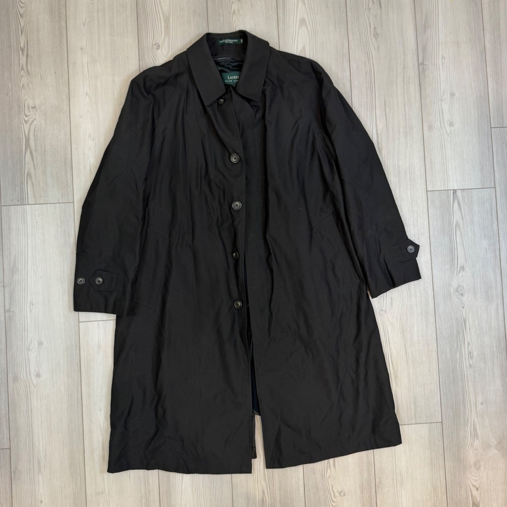 Lauren Ralph Lauren Mens Black Trench Coat Zip Out Liner 40R RN117688